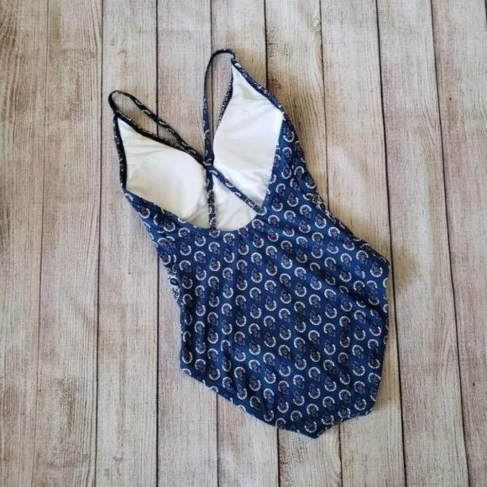 LOFT Beach Paisley Halter V-Neck Cross Back Strap One-Piece Swimsuit